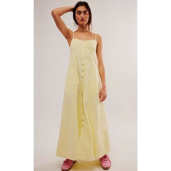 Free People Dresses & Skirts - Free People Maxi Dress Women Yellow Just Jill Cotton  Vacay Boho Retro Large New